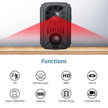 1080P HD Mini vücut kamerası Gece Görüş Küçük Cep Kamera PIR Hareket Sensörü Video Kaydedici Spor DV Gözetim Kamera
