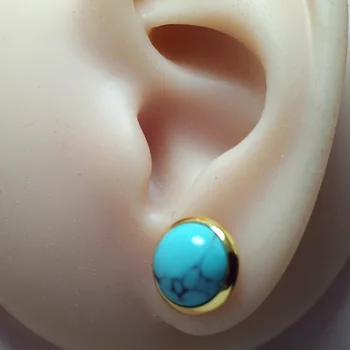 12mm Kulak Çıtçıt, Altın Renk Kaplama Pirinç Mavi Doğal Taş Kıkırdak Piercing Jewelry-1pairs