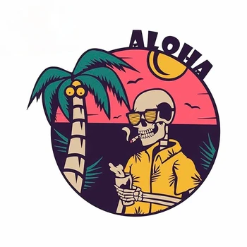 13cm x 13cm Ölü Aloha Kafatası Çıkartması RV Su Geçirmez Çizilmeye Dayanıklı Araba Çıkartmaları Cam Kişilik Araba Styling