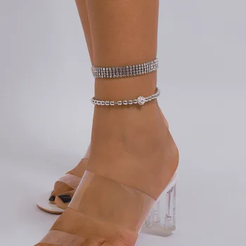 2 ADET / takım Plaj Aksesuarları kristal boncuklar Halhal Kadınlar için Toptan Bohemian Vintage Halhal Sandalet Bilezik Zincir Takı
