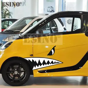 2 x Araba Styling Moda Dekoratif Araba Aksesuarları Komik Köpekbalığı Dişleri Yaratıcı PVC Su Geçirmez Çıkartmalar Araba Tüm Vücut Çıkartmaları