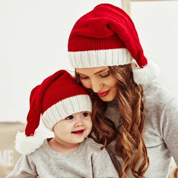 2022 Örme Noel Şapka Sevimli Ponpon Yetişkin Çocuk Yumuşak Bere Santa Kap Yeni Yıl Partisi Çocuklar Hediye Navidad Natal Noel Dekorasyon