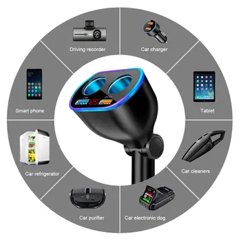 4-Port Çok Fonksiyonlu araba şarjı QC 3.0 Hızlı Şarj Çakmak Dijital Voltmetre ile Akıllı Telefon ve Araba için Ev 5