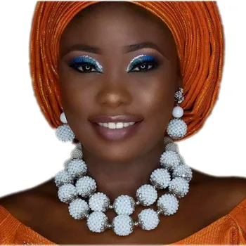 4 Ujewelry Son 2018 Afrika Gelin Boncuk Beyaz takı seti El Yapımı Topları Kolye Seti Nijeryalı Parti ıçin Ücretsiz Kargo Dubai
