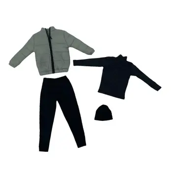 4x1: 6 Ölçekli Erkek Giysileri Kış Ceket, Pantolon, Fanila ve Şapka Moda 12 
