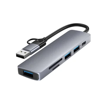 6 in 1 USB A C Hub Yerleştirme İstasyonu Çok Fonksiyonlu Dizüstü Bilgisayarlar Cep Telefonları Tabletler Çift fiş Bağlantı Dönüştürücü Veri Transferi