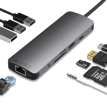 9 in 1 USB C Hub Yerleştirme İstasyonu 9 İn 1 4K USB C Hub Adaptörü PD USB3.0 PD3. 0 Bağlantı Noktaları Dizüstü Macbook Bilgisayar Aksesuarları