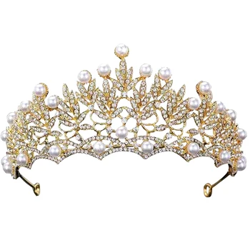 Altın Renk İnci Kristal Taçlar Gelin Rhinestone Tiara Düğün İçin Moda Başlığı Saç Takı Aksesuarları