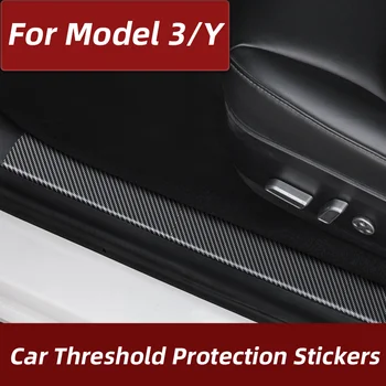 Araba Styling PU Deri Karbon Fiber Desen Eşik Şerit Aşınma Plakası Yeni Tesla Modeli 3 Y Kapı Çerçevesi Koruma Sticker