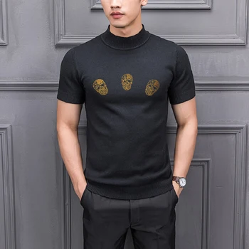 Bahar erkek Kazak Trendi Rahat Basit Örme T-Shirt Kafatası Kaşmir Özelleştirilmiş Sıcak Rhinestone Parlak