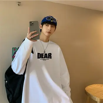 Basit Moda Baskı Harajuku erkek Uzun Kollu Temel Dip T-Shirt Gençler Kpop Gevşek Kazak Streetwear Tee