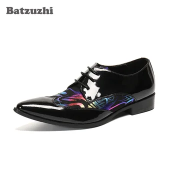 Batzuzhi Çin El Yapımı erkek ayakkabısı Sivri Burun Renk Deri Elbise Ayakkabı Erkekler Dantel-up, Parti ve Düğün Ayakkabı Erkekler İş!