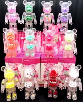 bearbrick Chiaki oyuncak ayı 12 adet şeffaf + renkli boncuk seti, ayı gövdesinin net yüksekliği yaklaşık 10.5 cm'dir