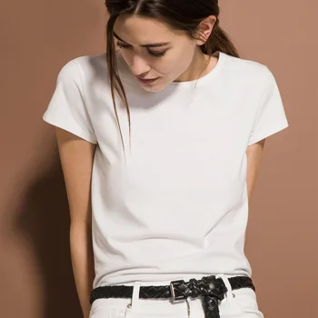 Beyaz Kadın Tişört Pamuk Kısa Kollu Buz Porselen Pamuklu Gömlek Düz Renk Üst Erkekler ve Kadınlar için yaz giysileri Moda Giyim