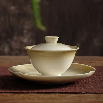 Bitkisel Kül Sır Seramik Üç kapaklı Kase Jingdezhen çay makinesi Tek Ev Kung Fu çay seti Büyük çay bardağı Kızartma Kase 0