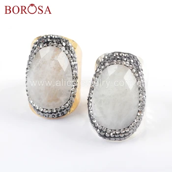 BOROSA Toptan 6 adet Altın / Gümüş Renk Doğal Beyaz Taş Faceted Yüzükler Moda Takı Kadınlar için/Bayanlar JAB948