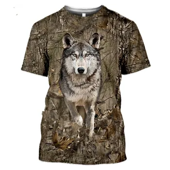 Camo 3D T Shirt Erkek Kadın Avcılık Hayvanlar Kurt Baskı Kısa Kollu Gömlek Sokak moda üst giyim