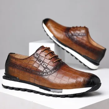 Erkek ayakkabısı İngiliz Hakiki deri ayakkabı Rahat Sonbahar Lace up rahat ayakkabılar Timsah Desen Açık Erkekler Sneakers
