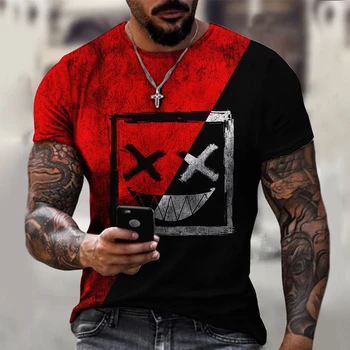 Erkek Yaz kısa kollu tişört XOXO Gülen Baskılı O-boyun Erkek Gömlek Moda Casual Streetwear Boy Tee Üst