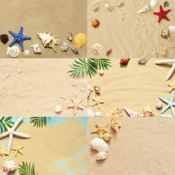 Fotoğraf Zemin Sahil Beach Kum Deniz Yıldızı Palm Ağaç Bebek Yaz Tatil Sahne Arka Plan Poster Fotoğraf Stüdyo Bırakır 