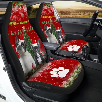 Fransız Buldozer Noel Köpek Araba Koltuğu Kapakları Özel Araba İç Aksesuarları, 2 paket Evrensel Ön Koltuk Koruyucu Kapak
