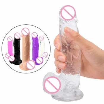 G-spot Yapay Penis Simülasyon Penis Esnek Kristal Şeffaf Büyük Penis Anal Oyuncaklar Güçlü Vantuz Kadın Seks Oyuncak 5 Renkler 0