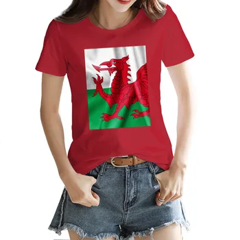 Galler Bayrağı kadın T-shirt Grafik Vintage Kırmızı Asosyal Tees Tops Avrupa Boyutu