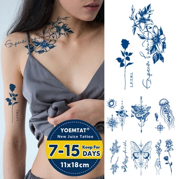 Genipin Bitkisel Su Geçirmez Geçici Dövme Etiket Çiçek Balina Kelebek Suyu Kalıcı Mürekkep Yarı Kalıcı Vücut Sanatı Sahte Dövme