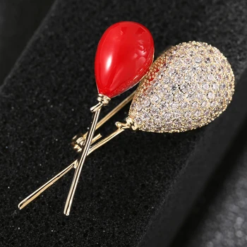 Güzel Kırmızı Balonlar Emaye Pin Yüksek Kalite Lüks Broş Pins Takı Aksesuarları Moda Kristal Balon Broş Kadınlar için 4