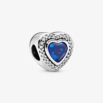 Hakiki 925 Ayar Gümüş Köpüklü Mavi Kalp Charms Metal Boncuk Fit Avrupa Bilezik Kadınlar Takı Hediye için