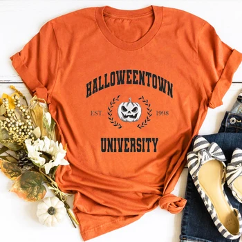 Halloweentown Üniversitesi Grafik Tee Kadın Güz Cadılar Bayramı Grafik Tee Cadılar Bayramı Kasaba Gömlek P Moda Güz Kabak Tops