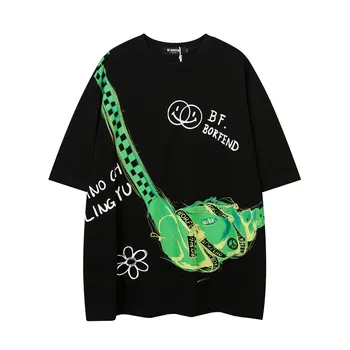 Hip Hop Streetwear Harajuku T Shirt 2022 Erkekler Gülen Mektup Çantası baskılı tişört Pamuk Gevşek Gömlek Yaz Kısa Kollu Tees Tops