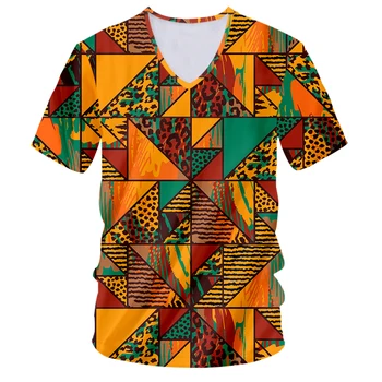 IFPD Yaz Renk Geometrik Desen V Yaka T-shirt Kadın / erkek Baskı Hayvan Desen 3D T Shirt Unisex Harajuku Tarzı Tshirt 5XL