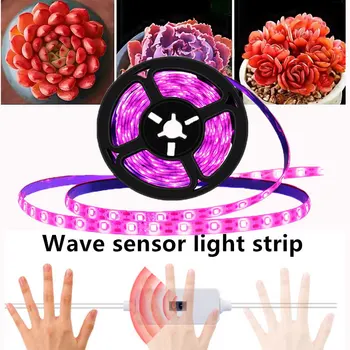 Işık büyümeye yol açtı tam spektrum USB büyümek ışık şeridi 2835 El Süpürme Sallayarak sensörü LED Phyto bant tohum bitkiler çiçekler kırmızı ışık