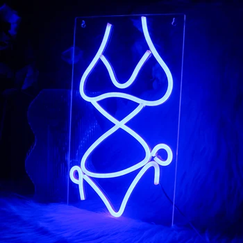 İneonlife Seksi Bikini Model Ladie Neon Sige Akrilik Mount Bar Parti Club Ev Yatak odası Dükkan Reklam Duvar Dekoratif LED Işık