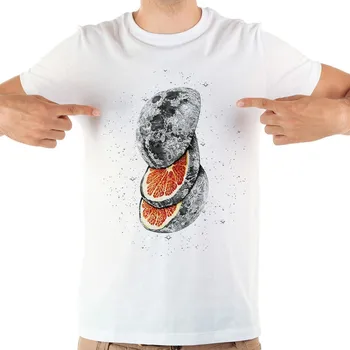 JOLLYPEACH MARKA yaratıcı turuncu ay komik tshirt erkekler yeni beyaz kısa kollu casual homme serin t shirt