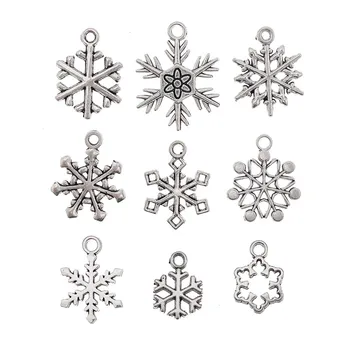 Julie Wang 18 ADET Alaşım Kar Tanesi Takılar Karışık Antik Gümüş Renk yılbaşı dekoru Kolye Bilezik Takı Yapımı Aksesuar