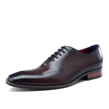 Kare Ayak Cilalı Bullock Oyma Deri Rahat Oxford Ayakkabı Erkekler için Vintage Lüks İş Ofis Elbise Ayakkabı