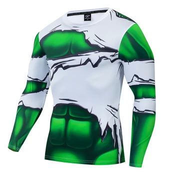 Kas Hulk Sıkıştırma Forması 3D Baskı Uzun Kollu T-shirt Sıkı Spor Üstleri Erkekler Spor Salonu Spor Nefes koşu giyimi