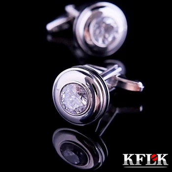 KFLK Lüks gömlek Gümüş mens için kol düğmeleri Marka manşet düğmeleri Beyaz Kristal kol düğmeleri Yüksek Kaliteli gemelos abotoaduras Takı