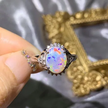 Klasik gümüş opal yüzük düğün için mükemmel parlaklık doğal opal taş yüzük katı 925 ayar gümüş opal yüzük hediye