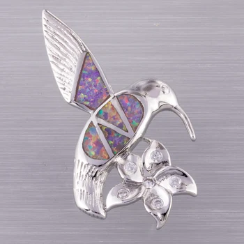 KONGMOON Hummingbird Çiçek Lavanta Mor Ateş Opal Gümüş Kaplama Takı kadın sarkaç Kolye için