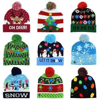 LED Noel Şapka Kazak Örme Bere Noel Light Up Örme Şapka noel hediyesi Çocuklar için Noel 2022New Yıl Süslemeleri