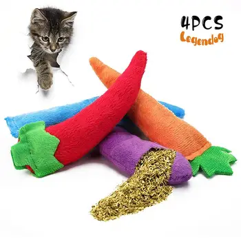 Legendog 4 adet / takım Kedi Oyuncak Yaratıcı Havuç Patlıcan Biber Balık Şekli Catnip Oyuncak Kedi Çiğnemek Oyuncak Pet Malzemeleri Kedi İyilik
