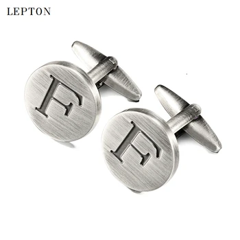 Lepton Harfler F bir alfabe Mens İçin Kol Düğmeleri Antik Gümüş kaplama Yuvarlak Harfler F kol düğmeleri Erkek gömlek manşetleri Kol Düğmeleri 2