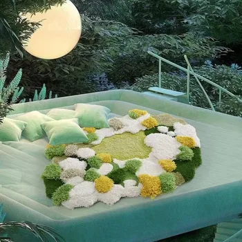 Lüks 3D Bahçe Yosun Yün Alan Kilim 100 % El Yapımı Küçük Orman Tafting Halı Yatak Odası Oturma Odası için Kapı Yatak Odası Başucu Mat
