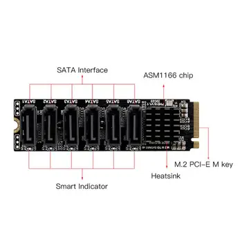 M. 2 M ANAHTAR PCI-E3. 0 6-port SATA3. 0 6G Dayanıklı Yüksek hızlı Genişleme Adaptörü Transfer Kartı High-end Çip Yükseltme ısı Dağılımı 2