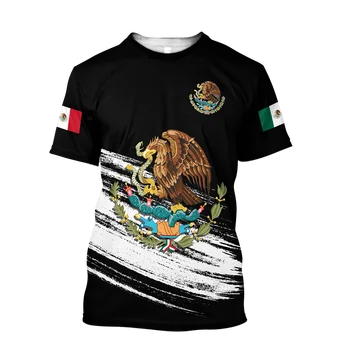 MEKSİKA Yaz erkek tişört Meksika Ulusal Amblemi Bayrağı Baskı Moda O Boyun Kazak Üst Büyük Boy Gevşek Retro erkek giyim