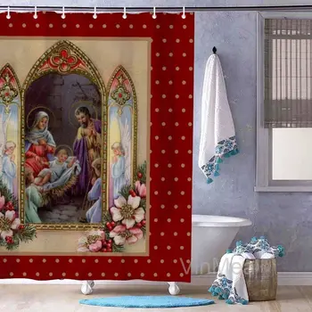 Meryem İsa Doğuş Noel Vintage, Ev Küvet Polyester Kumaş Duş Perdesi