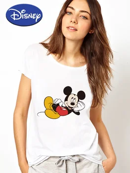 Mickey Rahat T Shirt Kadın Disney Şezlong Aile Bak Beyaz Üst Kısa Kollu Ulzzang Moda Avrupa Tee Fransa Ropa Estetik 0